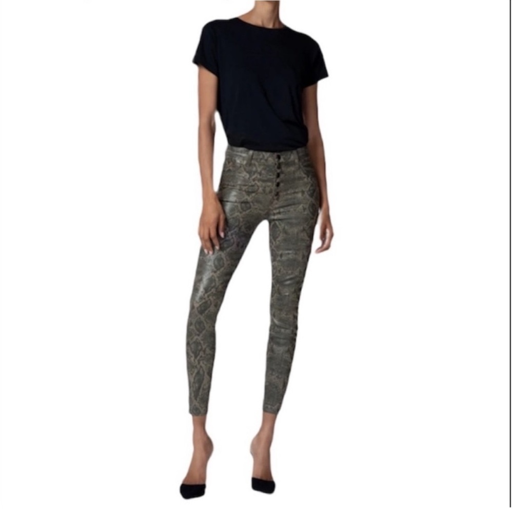 J Brand NWT Lillie high rise crop skinny snake print button front jean size 30